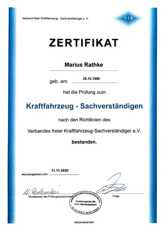 VfK KFZ-Sachverständiger Marius Rathke