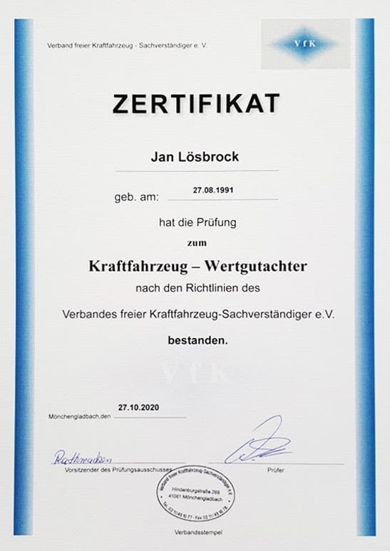 VfK Wertgutachter Zertifikat